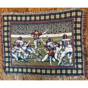 Vintage Crown Crafts Throw Blanket Tapestry Football Motif Americana 55" x 42"